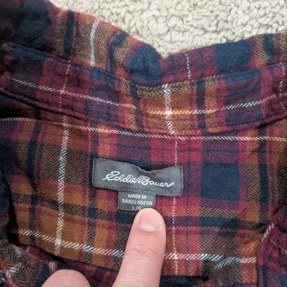 Eddie Bauer Red and Brown Plaid Button-Down Shirt - Picture 2 of 11